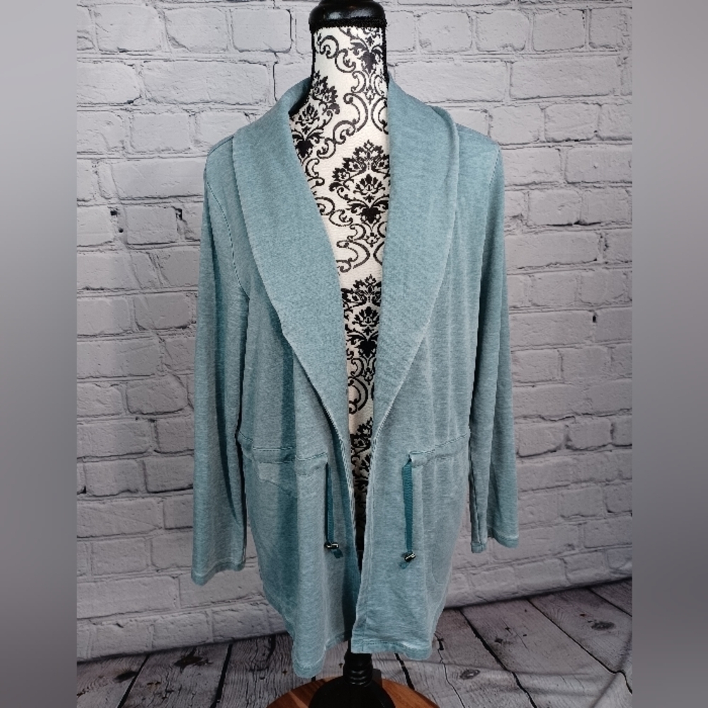 AnyBody women's long sleeve stretch knit tie front size m cardigan pockets b22